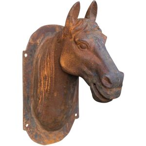 Biscottini - Horse Head Wall Mount in Cast Iron Natural Rust Finish Hanging Garden Decoration L18xDP30xH34 cm Biscottini - Horse Head Wall Mount in Cast Iron Natural Rust Finish Hanging Garden Decoration L18xDP30xH34 cm