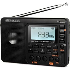 CCYKXA (Black) V115 Portable Radio, Small Rechargeable Radio, FM AM SW, Battery and Mains Powered, TF Card, Recorder, MP3, Sleep Timer, Bathroom, CCYKXA (Black) V115 Portable Radio, Small Rechargeable Radio, FM AM SW, Battery and Mains Powered, TF Card, Recorder, MP3, Sleep Timer, Bathroom,