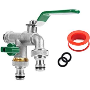Ccykxa - green) Double Garden Tap, Tap with 2 Outlets 3/4' - Inlet 1/2', 1 Roll Sealing Strip, Double Connector and Hose End for Garden, Rain Barrel, Ccykxa - green) Double Garden Tap, Tap with 2 Outlets 3/4' - Inlet 1/2', 1 Roll Sealing Strip, Double Connector and Hose End for Garden, Rain Barrel,