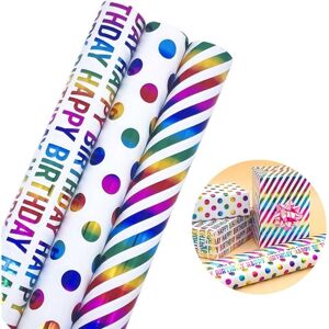 CCYKXA Rolls of Colourful Gift Wrap 43cm x 3M, Multicoloured Wrapping Paper (Dot/Diagonal/Happy Birthday) CCYKXA Rolls of Colourful Gift Wrap 43cm x 3M, Multicoloured Wrapping Paper (Dot/Diagonal/Happy Birthday)