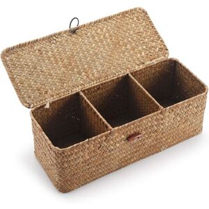 Seagrass Storage Basket with Lid Rectangular Wicker Basket with Compartment for Organizing Toilet Paper Snack Toys - Ccykxa Seagrass Storage Basket with Lid Rectangular Wicker Basket with Compartment for Organizing Toilet Paper Snack Toys - Ccykxa