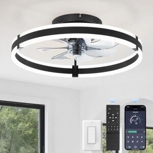 SJQKA Ceiling Fan with Light and Remote Control, 50cm, Modern Flush Mount LED Lighting Dimmable 3000-6000K, 6 Wind Speeds, Black, for Bedroom SJQKA Ceiling Fan with Light and Remote Control, 50cm, Modern Flush Mount LED Lighting Dimmable 3000-6000K, 6 Wind Speeds, Black, for Bedroom