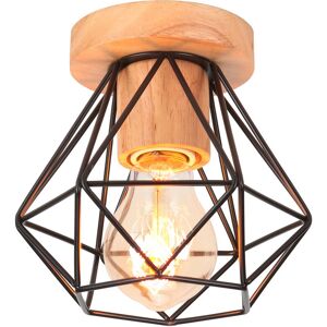 AXHUP Ceiling Light Vintage Industrial E27 40W Ceiling Lamp Cage Diamond in Wood and Iron for Corridor Stairs Entrance Bedroom Black AXHUP Ceiling Light Vintage Industrial E27 40W Ceiling Lamp Cage Diamond in Wood and Iron for Corridor Stairs Entrance Bedroom Black