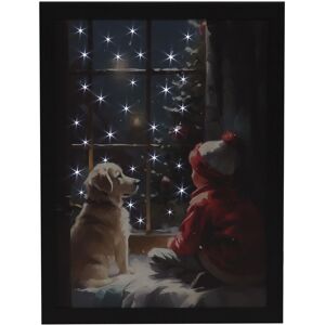 YÖL Christmas Fibre Optic Canvas Art Child And Yellow Labrador In Winter Nighttime Snowy Wonderland Light Up led YÖL Christmas Fibre Optic Canvas Art Child And Yellow Labrador In Winter Nighttime Snowy Wonderland Light Up led