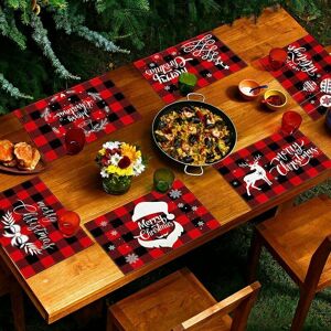 Dewdat - Christmas Placemats, Set of 6 Placemats for Dining Tables, 12×18 Inch Red Black Plaid Linen Washable Placemats, Non-Slip Heat Resistant Dewdat - Christmas Placemats, Set of 6 Placemats for Dining Tables, 12×18 Inch Red Black Plaid Linen Washable Placemats, Non-Slip Heat Resistant