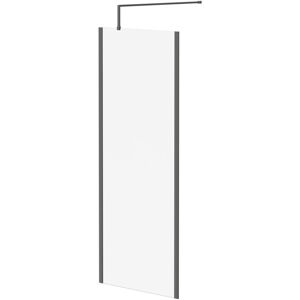 8mm Clear Glass Gunmetal Grey 1850mm x 760mm Walk In Shower Screen including Wall Channel with End Profile and Support Bar - Colore 8mm Clear Glass Gunmetal Grey 1850mm x 760mm Walk In Shower Screen including Wall Channel with End Profile and Support Bar - Colore