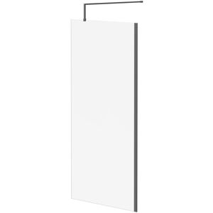 8mm Clear Glass Gunmetal Grey 1850mm x 900mm Walk In Shower Screen including Wall Channel and Support Bar - Colore 8mm Clear Glass Gunmetal Grey 1850mm x 900mm Walk In Shower Screen including Wall Channel and Support Bar - Colore