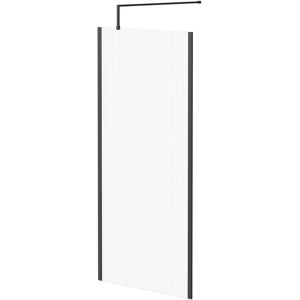 8mm Fluted Glass Matt Black 1850mm x 900mm Walk In Shower Screen including Wall Channel with End Profile and Support Bar - Colore 8mm Fluted Glass Matt Black 1850mm x 900mm Walk In Shower Screen including Wall Channel with End Profile and Support Bar - Colore
