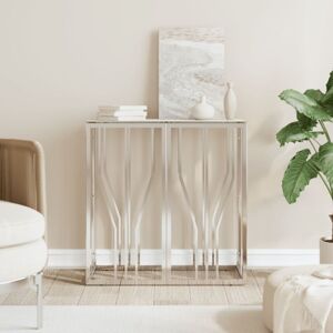 Bonnevie - Console Table,Entryway table,Console Cabinet Silver 70x30x70 cm Stainless Steel and Glass CFW67314 Bonnevie - Console Table,Entryway table,Console Cabinet Silver 70x30x70 cm Stainless Steel and Glass CFW67314