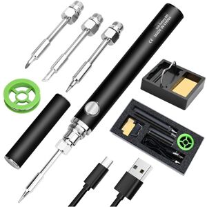 TLILY Cordless Soldering Iron Kit Built-in 1100mAh Battery, 3 Temperature Adjustment Settings Black TLILY Cordless Soldering Iron Kit Built-in 1100mAh Battery, 3 Temperature Adjustment Settings Black