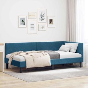Corner Bed Frame Blue 100 x 200 cm Velvet and Engineered wood vidaXL Corner Bed Frame Blue 100 x 200 cm Velvet and Engineered wood vidaXL