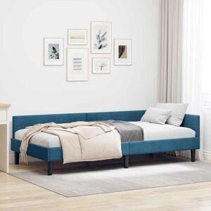 Corner Bed Frame Blue 100 x 200 cm Velvet and Engineered wood vidaXL Corner Bed Frame Blue 100 x 200 cm Velvet and Engineered wood vidaXL