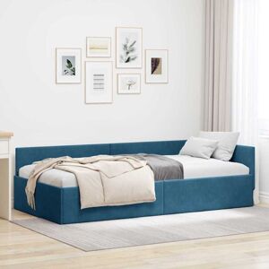 Corner Bed Frame Blue 100 x 200 cm Velvet and Engineered wood vidaXL Corner Bed Frame Blue 100 x 200 cm Velvet and Engineered wood vidaXL