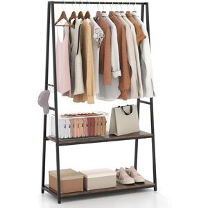 Clothes Rack Home Freestanding Clothes Rack w/ 2 Shelves-Brown - Costway Clothes Rack Home Freestanding Clothes Rack w/ 2 Shelves-Brown - Costway