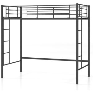 Metal Loft Bed Space-saving Loft Bed Frame with 2 Ladders-Black - Costway Metal Loft Bed Space-saving Loft Bed Frame with 2 Ladders-Black - Costway