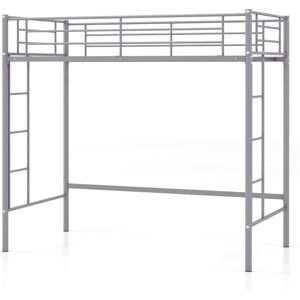 Metal Loft Bed Space-saving Loft Bed Frame with 2 Ladders-Silver - Costway Metal Loft Bed Space-saving Loft Bed Frame with 2 Ladders-Silver - Costway