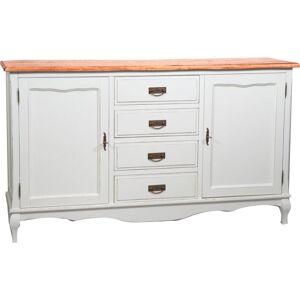 Biscottini - Country-style solid lime wood antiqued white frame top natural finish W160xDP42xH90 cm sized sideboard. Made in Italy Biscottini - Country-style solid lime wood antiqued white frame top natural finish W160xDP42xH90 cm sized sideboard. Made in Italy