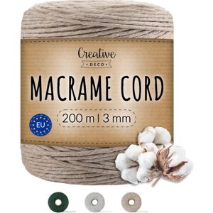 CREATIVE DECO Cotton Macrame Cord 3 mm x 200 m Dark Beige CREATIVE DECO Cotton Macrame Cord 3 mm x 200 m Dark Beige