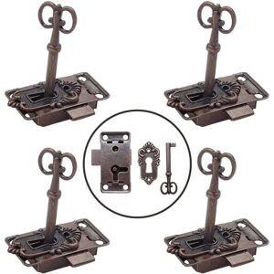 Csparkv - 4 Pieces Antique Lock and Key Classic Vintage Cupboard Door Lock Decorative Furniture Lock for Mailboxes, Lockers, Cabinets, Toolboxes (Red Csparkv - 4 Pieces Antique Lock and Key Classic Vintage Cupboard Door Lock Decorative Furniture Lock for Mailboxes, Lockers, Cabinets, Toolboxes (Red