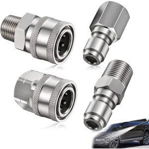 CSPARKV 4 Pieces Pressure Washer Coupler, Pressure Washer Adapter Set, 1/4 npt Inch Male Female Adapter, Stainless Steel, for 5000 Psi Spray Lance (Silver) CSPARKV 4 Pieces Pressure Washer Coupler, Pressure Washer Adapter Set, 1/4 npt Inch Male Female Adapter, Stainless Steel, for 5000 Psi Spray Lance (Silver)