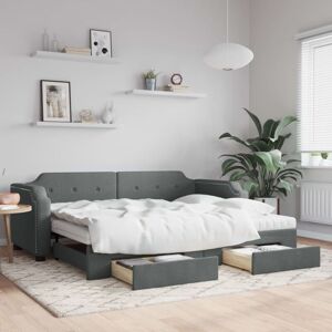 Daybed with Trundle and Drawers Dark Grey 90x190 cm Fabric vidaXL Daybed with Trundle and Drawers Dark Grey 90x190 cm Fabric vidaXL