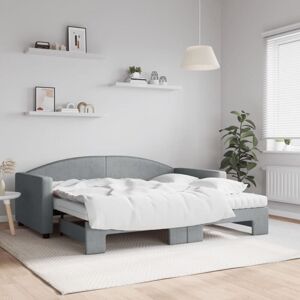 Daybed with Trundle and Mattresses Light Grey 90x190 cm Fabric vidaXL Daybed with Trundle and Mattresses Light Grey 90x190 cm Fabric vidaXL