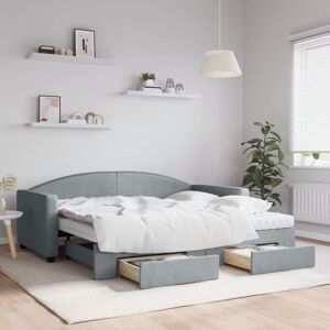 Daybed with Trundle and Drawers Light Grey 90x190 cm Fabric vidaXL Daybed with Trundle and Drawers Light Grey 90x190 cm Fabric vidaXL
