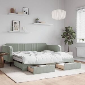 Daybed with Trundle and Drawers Light Grey 90x190 cm Velvet vidaXL Daybed with Trundle and Drawers Light Grey 90x190 cm Velvet vidaXL