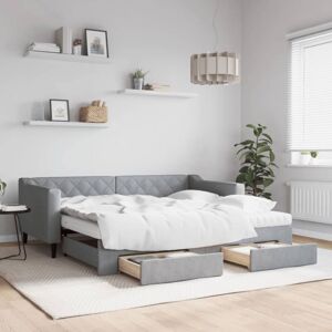 JINLEFU Daybed with Trundle and Drawers Light Grey 90x190 cm Fabric vidaXL JINLEFU Daybed with Trundle and Drawers Light Grey 90x190 cm Fabric vidaXL