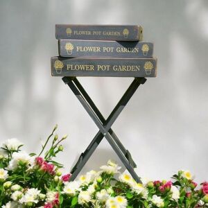 Decorative Foldable Stand with 'Flower Pot Garden' Serving Trays (Set of 3) - Wood - Black Decorative Foldable Stand with 'Flower Pot Garden' Serving Trays (Set of 3) - Wood - Black