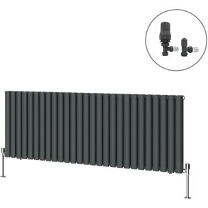 NRG - Designer Oval Column Radiator Central Heating Rad Anthracite with Angled Thermostatic Valves Horizontal Double 600x1593mm NRG - Designer Oval Column Radiator Central Heating Rad Anthracite with Angled Thermostatic Valves Horizontal Double 600x1593mm