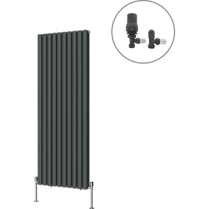 NRG - Designer Oval Column Radiator Central Heating Rad Anthracite with Angled Thermostatic Valves Vertical Double 1600x590mm NRG - Designer Oval Column Radiator Central Heating Rad Anthracite with Angled Thermostatic Valves Vertical Double 1600x590mm