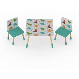 Dino Kids Table & 2 Chairs Set - Space Saving Play Furniture with Scandi Pine Legs & Dinosaur Graphics - Assembly Required Dino Kids Table & 2 Chairs Set - Space Saving Play Furniture with Scandi Pine Legs & Dinosaur Graphics - Assembly Required