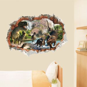 Heguyey - Dinosaurs in the River 3D Wall Sticker 3D Special Effect View Outside Cracked Wall Decoration Removable diy Vinyl Wall Home Decals for Heguyey - Dinosaurs in the River 3D Wall Sticker 3D Special Effect View Outside Cracked Wall Decoration Removable diy Vinyl Wall Home Decals for