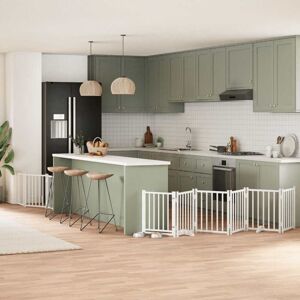 Dog Gate with Door Foldable 9 Panels White 450 cm Poplar Wood vidaXL Dog Gate with Door Foldable 9 Panels White 450 cm Poplar Wood vidaXL