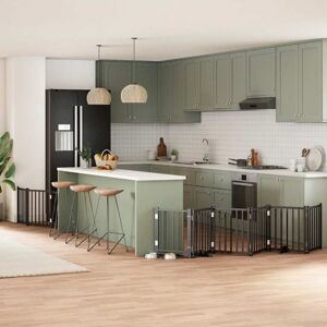 Dog Gate with Door Foldable 9 Panels Black 450 cm Poplar Wood vidaXL Dog Gate with Door Foldable 9 Panels Black 450 cm Poplar Wood vidaXL