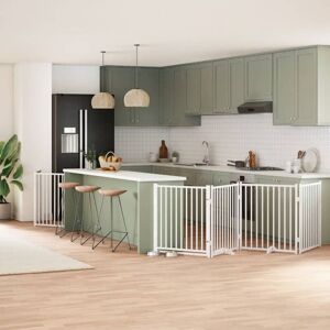 Dog Gate with Door Foldable 6 Panels White 480 cm Poplar Wood vidaXL Dog Gate with Door Foldable 6 Panels White 480 cm Poplar Wood vidaXL