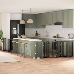 Dog Gate with Door Foldable 12 Panels Black 600 cm Poplar Wood vidaXL Dog Gate with Door Foldable 12 Panels Black 600 cm Poplar Wood vidaXL