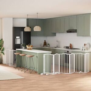 Dog Gate with Door Foldable 9 Panels White 450 cm Poplar Wood vidaXL Dog Gate with Door Foldable 9 Panels White 450 cm Poplar Wood vidaXL