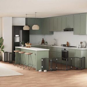 Dog Gate with Door Foldable 12 Panels Black 600 cm Poplar Wood vidaXL Dog Gate with Door Foldable 12 Panels Black 600 cm Poplar Wood vidaXL