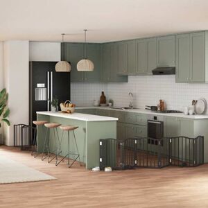 Dog Gate with Door Foldable 9 Panels Black 450 cm Poplar Wood vidaXL Dog Gate with Door Foldable 9 Panels Black 450 cm Poplar Wood vidaXL