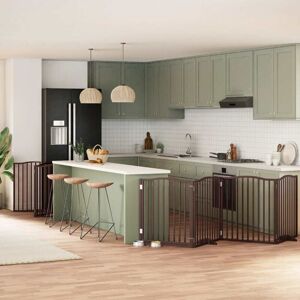 Dog Gate with Door Foldable 10 Panels Brown 800 cm Poplar Wood vidaXL Dog Gate with Door Foldable 10 Panels Brown 800 cm Poplar Wood vidaXL