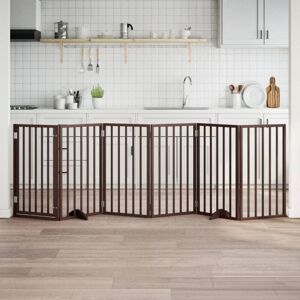 Dog Gate with Door Foldable 6 Panels Brown 300 cm Poplar Wood vidaXL Dog Gate with Door Foldable 6 Panels Brown 300 cm Poplar Wood vidaXL