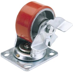 Draper - 100mm Dia. Swivel Plate Fixing Heavy Duty Polyurethane Wheel with Brake - s.w.l. 250Kg (65524) Draper - 100mm Dia. Swivel Plate Fixing Heavy Duty Polyurethane Wheel with Brake - s.w.l. 250Kg (65524)