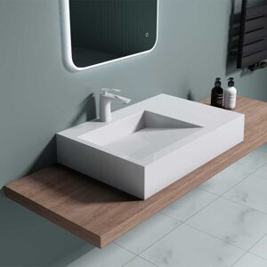 Durovin Bathrooms - Bathroom Cloakroom 750×500mm Stone Resin Bathroom Basin With Side Hand Shelf - Wall Hung Or Countertop Rectangular Sink - No Durovin Bathrooms - Bathroom Cloakroom 750×500mm Stone Resin Bathroom Basin With Side Hand Shelf - Wall Hung Or Countertop Rectangular Sink - No