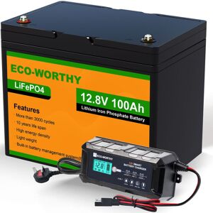 Eco-worthy - 12.8V 100AH Lithium LiFePO4 Battery and 12V 10A Automatic Smart Battery Charger and Maintainer,Built-in BMS,4000+ Deep Cycle,for Eco-worthy - 12.8V 100AH Lithium LiFePO4 Battery and 12V 10A Automatic Smart Battery Charger and Maintainer,Built-in BMS,4000+ Deep Cycle,for