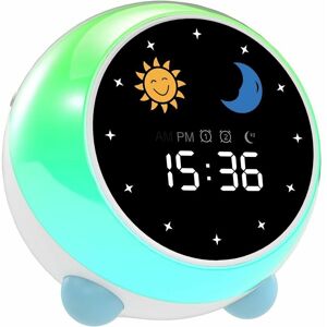 DEWDAT Educational Children's Alarm Clock - Day/Night - Sleep Learning Alarm Clock for Children, with Moon and Sun Display, Night Light, Mixed: Girl and DEWDAT Educational Children's Alarm Clock - Day/Night - Sleep Learning Alarm Clock for Children, with Moon and Sun Display, Night Light, Mixed: Girl and