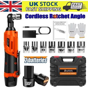 Dayplus - Electric Cordless Ratchet 3/8' Right Angle Wrench Impact 2 Batteries + 7 Sockets Dayplus - Electric Cordless Ratchet 3/8' Right Angle Wrench Impact 2 Batteries + 7 Sockets