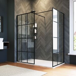 1200mm Walk in Shower Cabin Black Framed Shower Door 900mm Side Screen Panel Bathroom Enclosure Include Double Stainless Steel Support Rod - Elegant 1200mm Walk in Shower Cabin Black Framed Shower Door 900mm Side Screen Panel Bathroom Enclosure Include Double Stainless Steel Support Rod - Elegant
