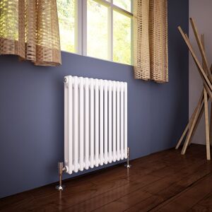 Elegant - 600 x 605mm Double Bar Traditional Horizontal Column Radiator White with Chrome Thermostatic Radiator Valves Elegant - 600 x 605mm Double Bar Traditional Horizontal Column Radiator White with Chrome Thermostatic Radiator Valves